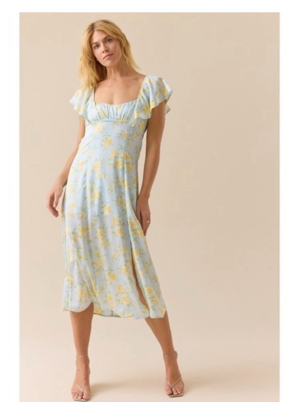 Altar'd State Light Blue & Yellow Floral Ruffle Maxi Dress